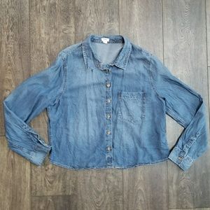 Garage Long Sleeve Distressed Denim shirt- large